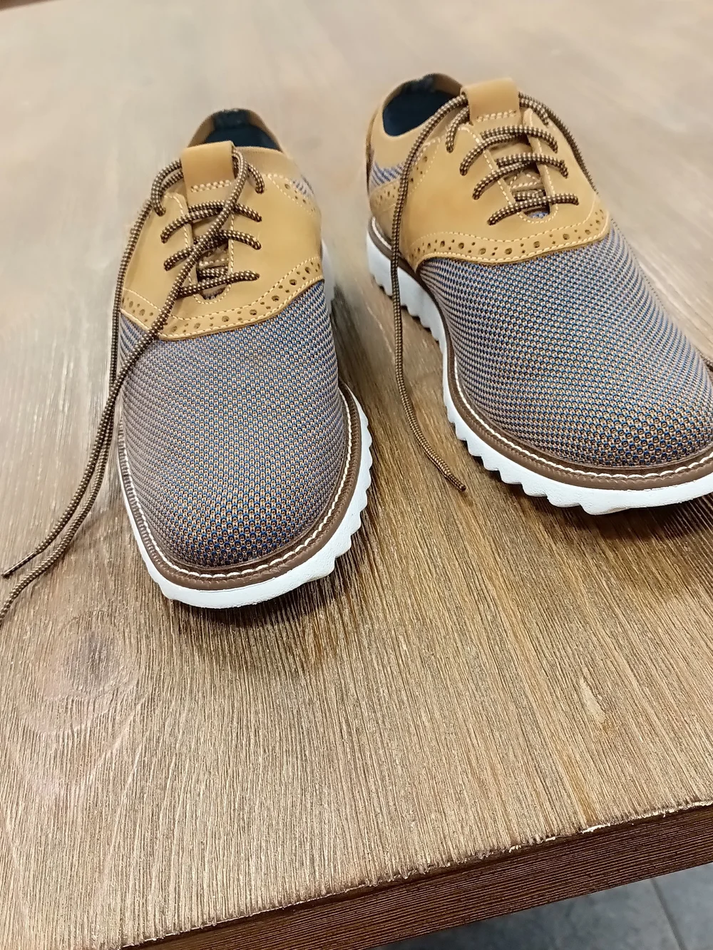 Johnston & Murphy Brown and Tan Wingtip Knit Oxfords